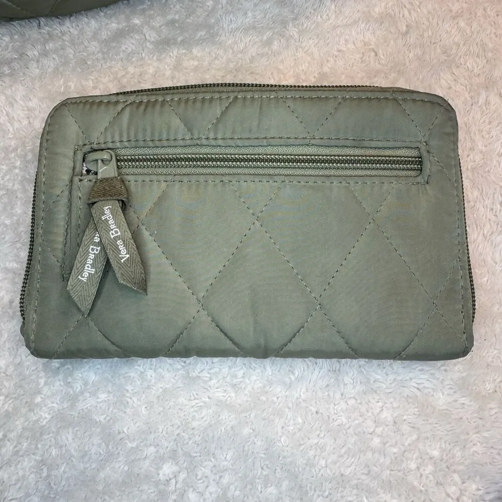 Vera Bradley quilted back pack olive leaf green with matching wallet lighten up